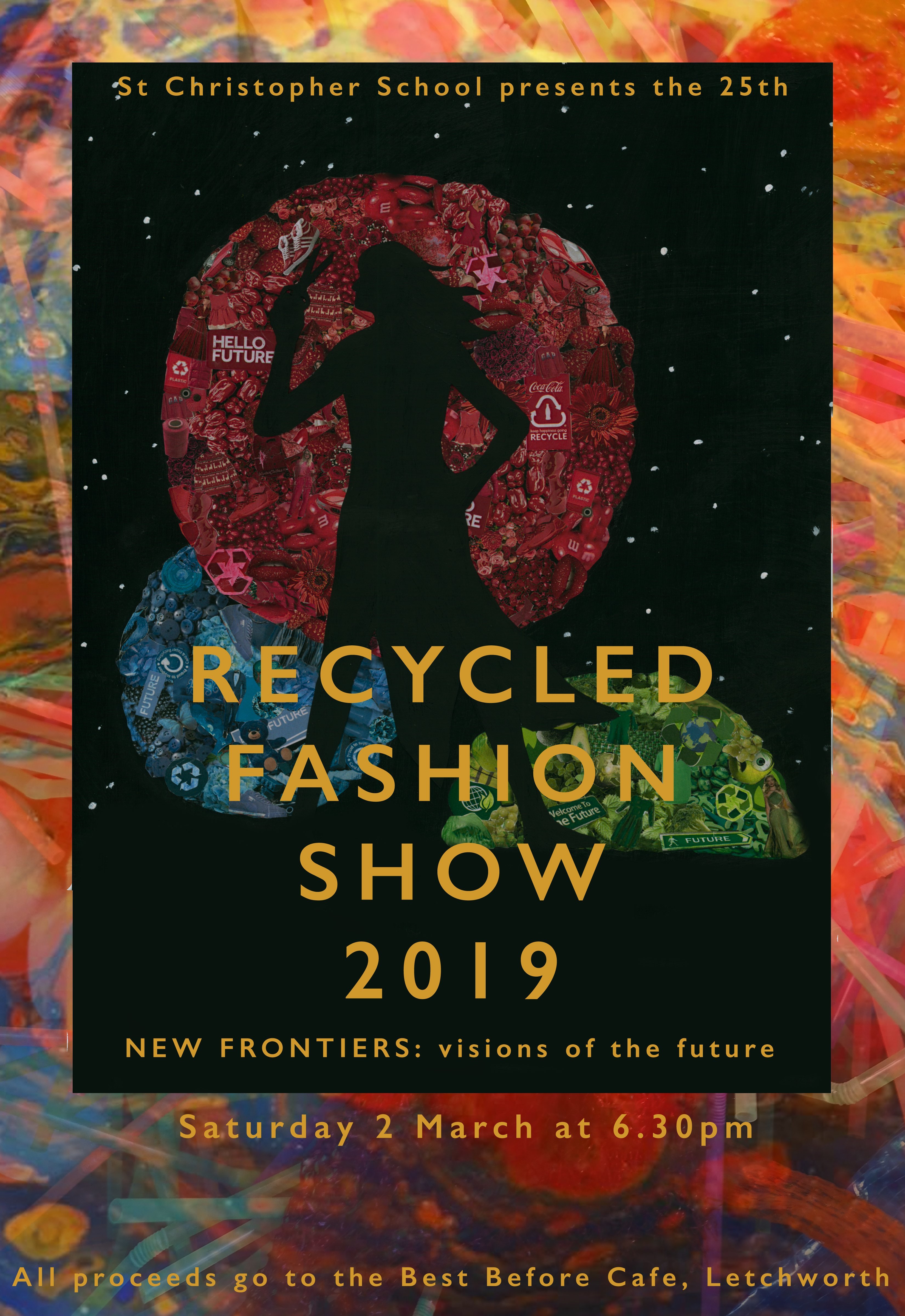 Recycled Fashion Show poster 2019 layers