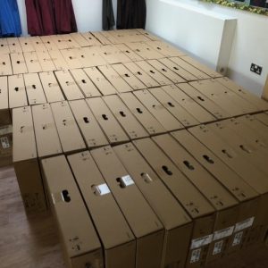 rows of cardboard boxes